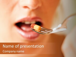 A Woman Holding A Spoon With A Pill On It PowerPoint Template