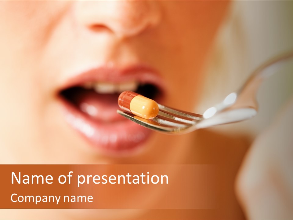 A Woman Holding A Spoon With A Pill On It PowerPoint Template