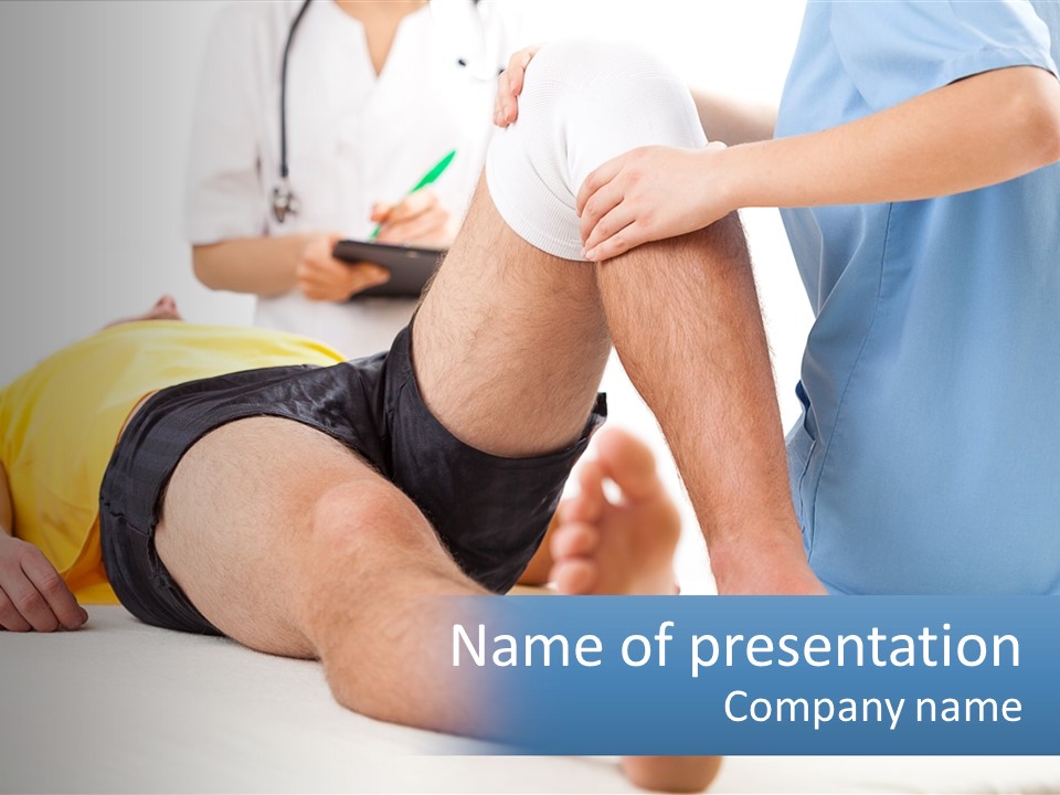 A Doctor Examining A Man's Leg With A Stethoscope PowerPoint Template