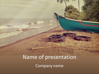 A Boat Sitting On Top Of A Sandy Beach PowerPoint Template