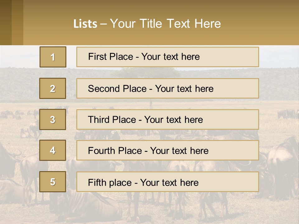 A Large Herd Of Wildebeest Grazing In A Field PowerPoint Template