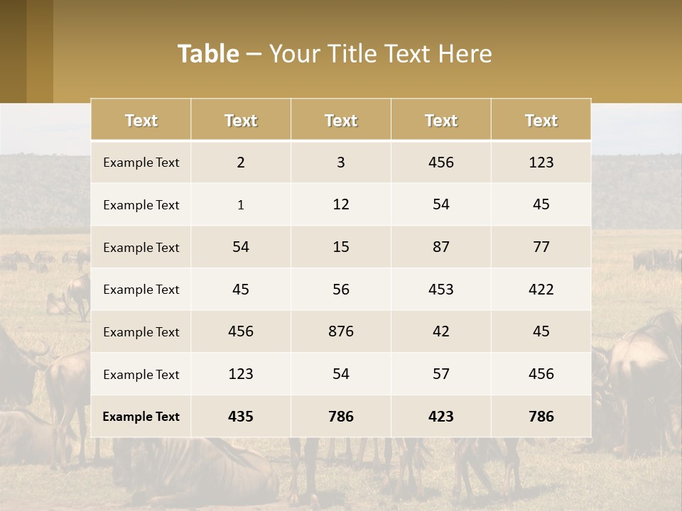 A Large Herd Of Wildebeest Grazing In A Field PowerPoint Template