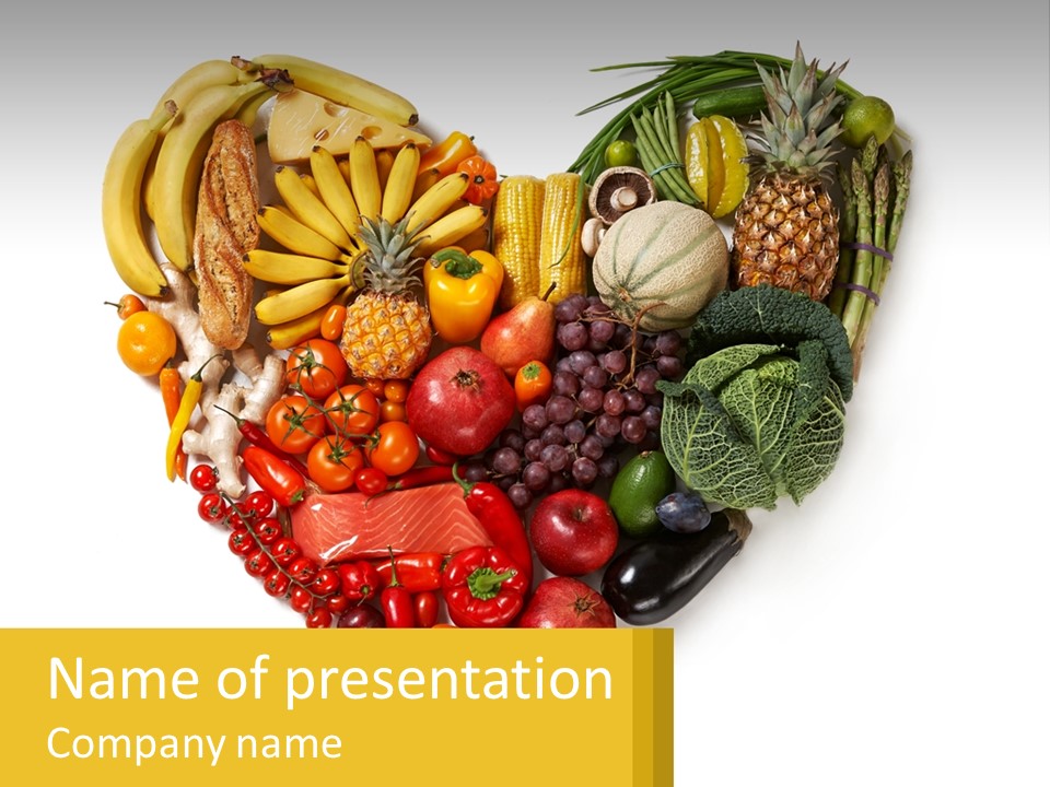 A Heart Shaped Arrangement Of Fruits And Vegetables PowerPoint Template