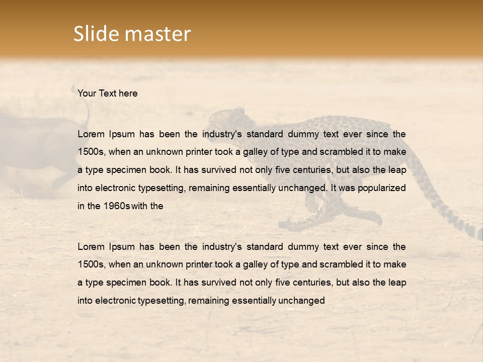 A Cheetah Chasing A Wildebeest In The Desert PowerPoint Template