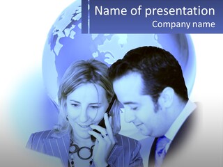 A Man And A Woman Talking On A Cell Phone PowerPoint Template