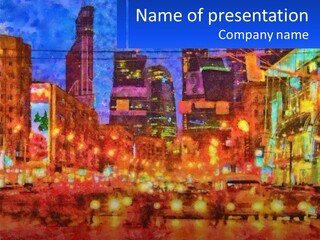 A Painting Of A City At Night Time PowerPoint Template