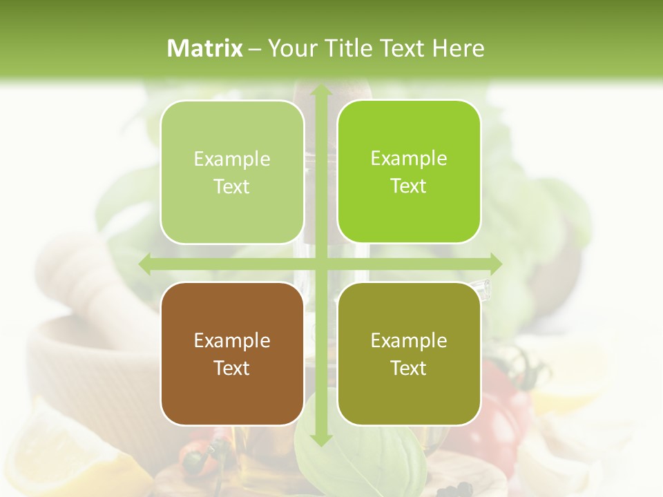 A Bottle Of Olive Oil Next To A Cutting Board With A Lemon, Pepper, PowerPoint Template