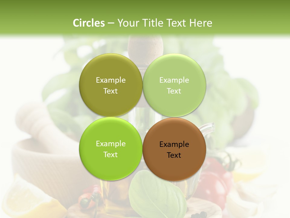 A Bottle Of Olive Oil Next To A Cutting Board With A Lemon, Pepper, PowerPoint Template