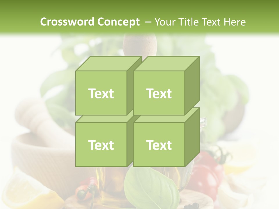 A Bottle Of Olive Oil Next To A Cutting Board With A Lemon, Pepper, PowerPoint Template