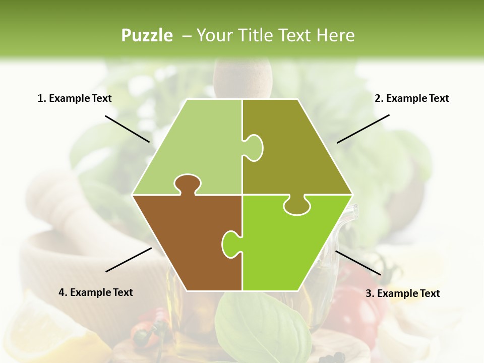 A Bottle Of Olive Oil Next To A Cutting Board With A Lemon, Pepper, PowerPoint Template