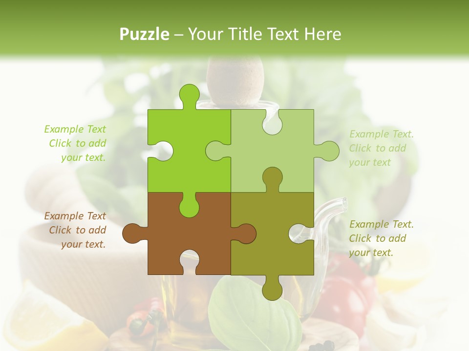 A Bottle Of Olive Oil Next To A Cutting Board With A Lemon, Pepper, PowerPoint Template