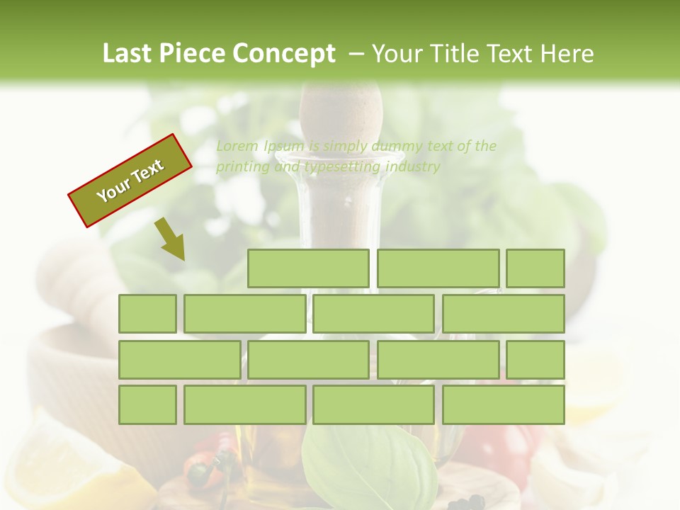 A Bottle Of Olive Oil Next To A Cutting Board With A Lemon, Pepper, PowerPoint Template