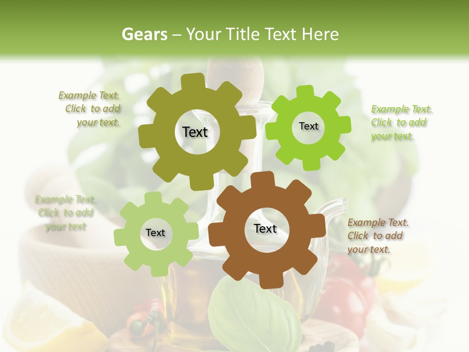 A Bottle Of Olive Oil Next To A Cutting Board With A Lemon, Pepper, PowerPoint Template