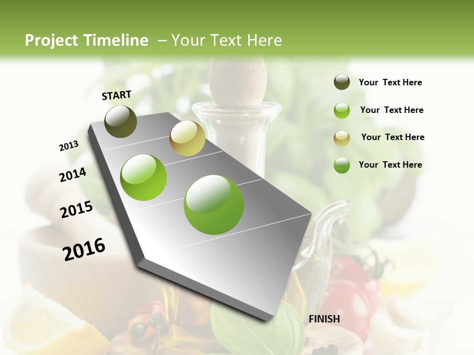 A Bottle Of Olive Oil Next To A Cutting Board With A Lemon, Pepper, PowerPoint Template