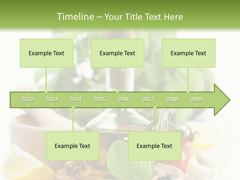 A Bottle Of Olive Oil Next To A Cutting Board With A Lemon, Pepper, PowerPoint Template