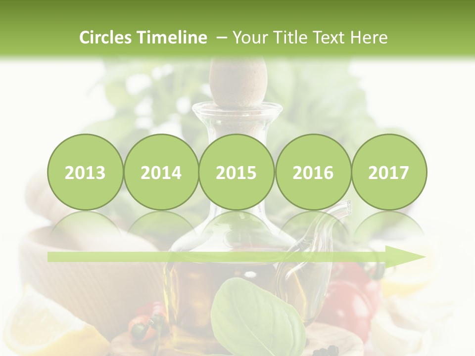 A Bottle Of Olive Oil Next To A Cutting Board With A Lemon, Pepper, PowerPoint Template