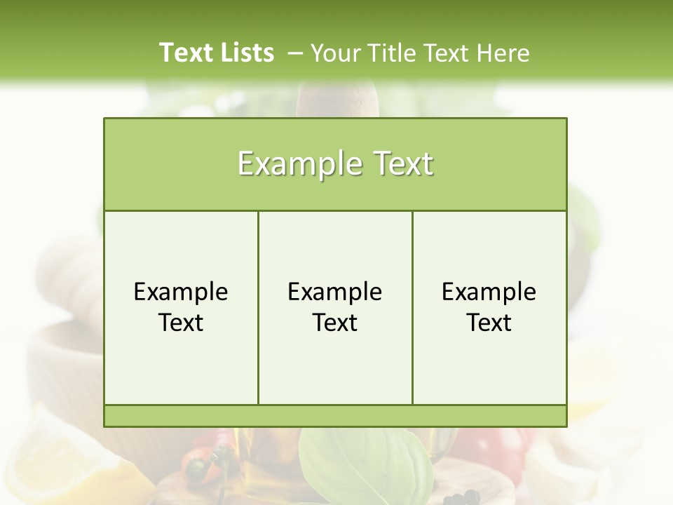 A Bottle Of Olive Oil Next To A Cutting Board With A Lemon, Pepper, PowerPoint Template