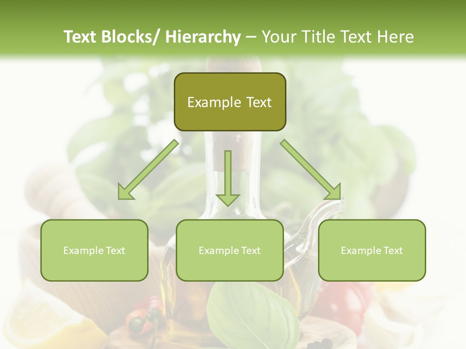A Bottle Of Olive Oil Next To A Cutting Board With A Lemon, Pepper, PowerPoint Template