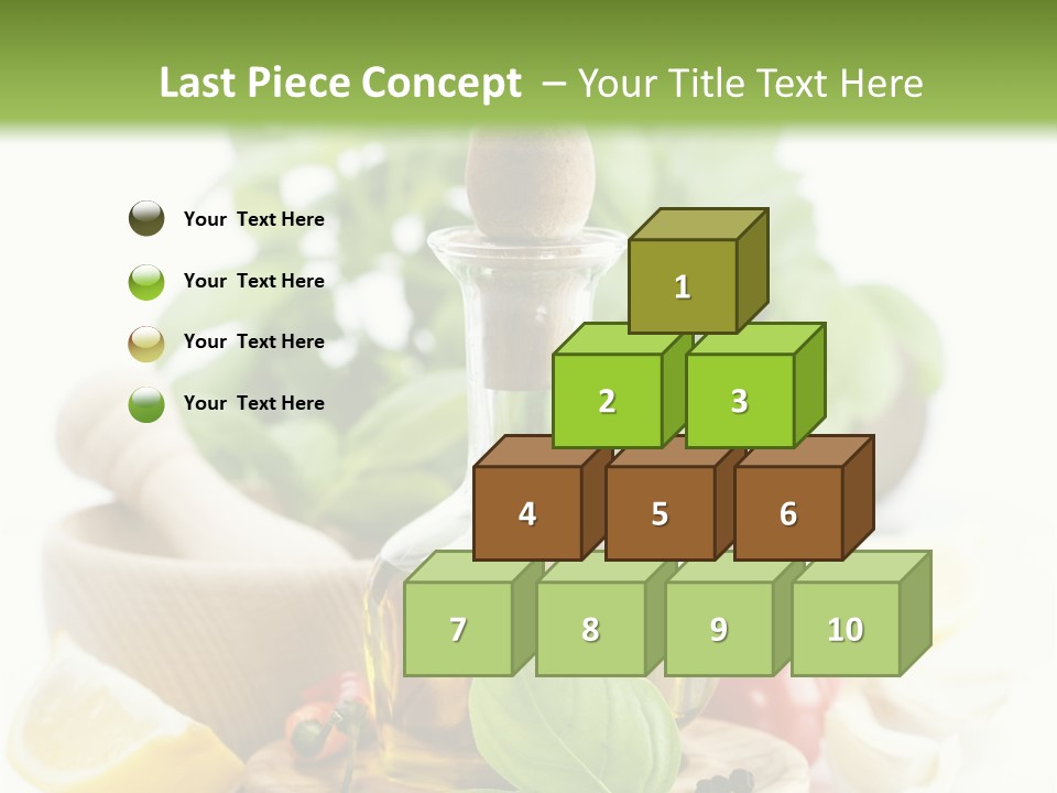 A Bottle Of Olive Oil Next To A Cutting Board With A Lemon, Pepper, PowerPoint Template