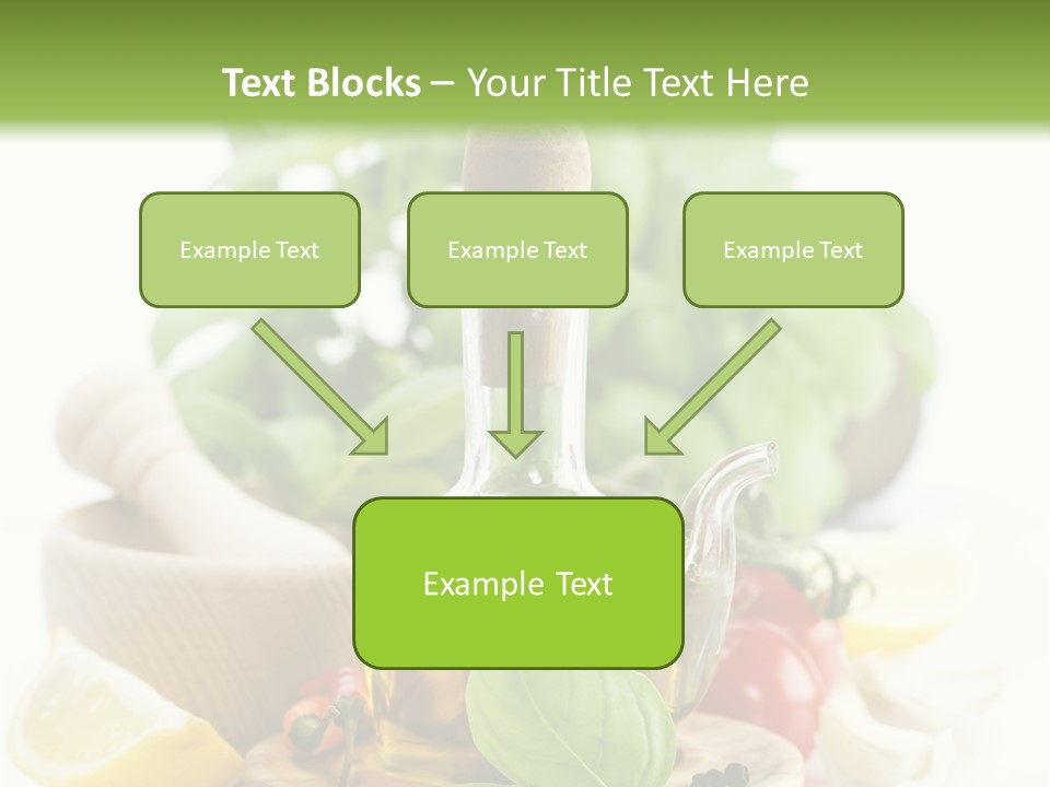 A Bottle Of Olive Oil Next To A Cutting Board With A Lemon, Pepper, PowerPoint Template