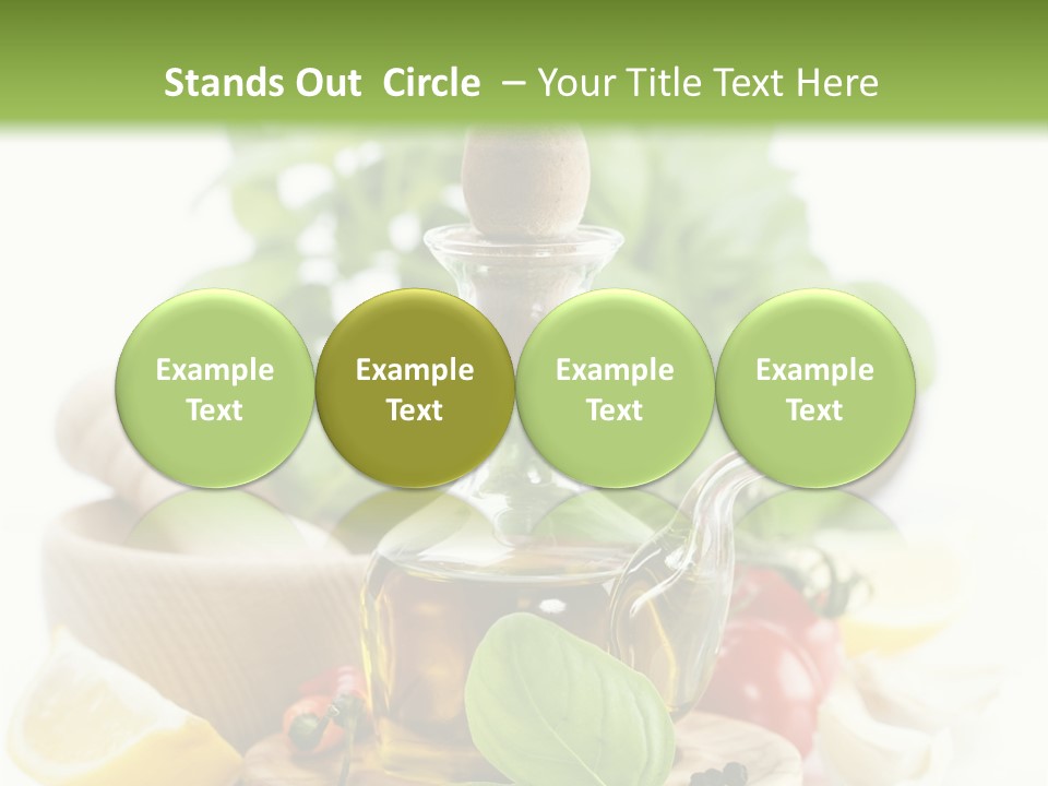 A Bottle Of Olive Oil Next To A Cutting Board With A Lemon, Pepper, PowerPoint Template