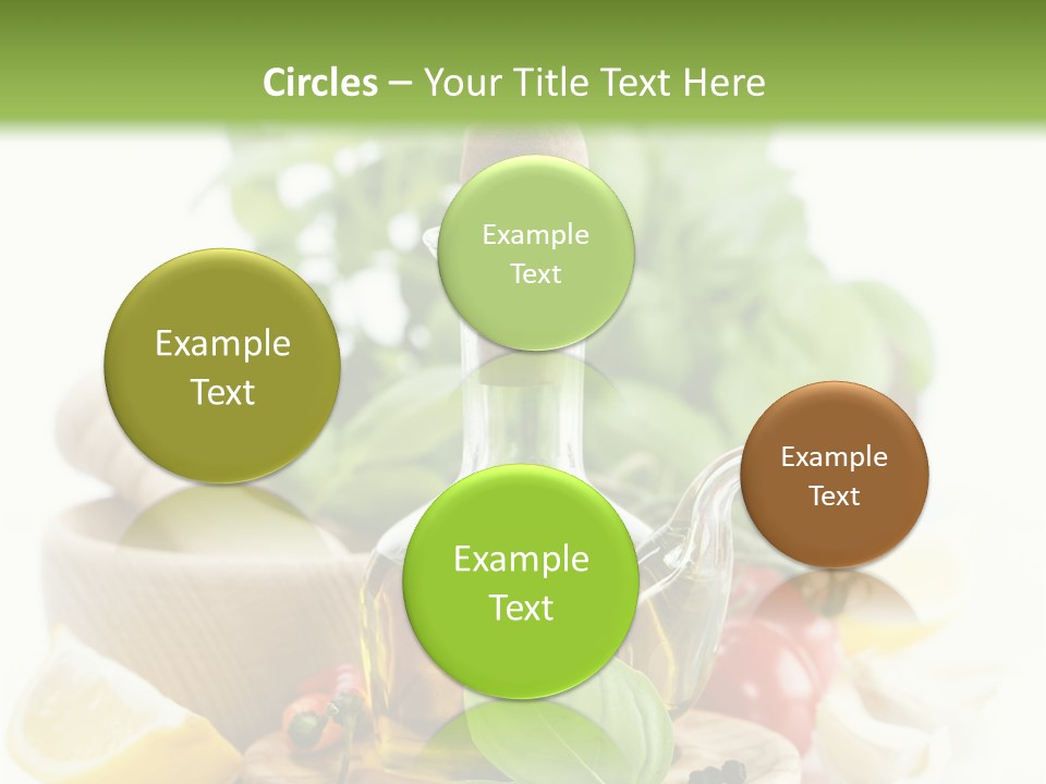 A Bottle Of Olive Oil Next To A Cutting Board With A Lemon, Pepper, PowerPoint Template