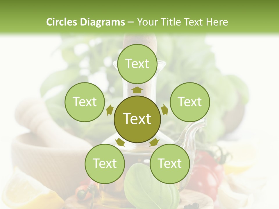 A Bottle Of Olive Oil Next To A Cutting Board With A Lemon, Pepper, PowerPoint Template