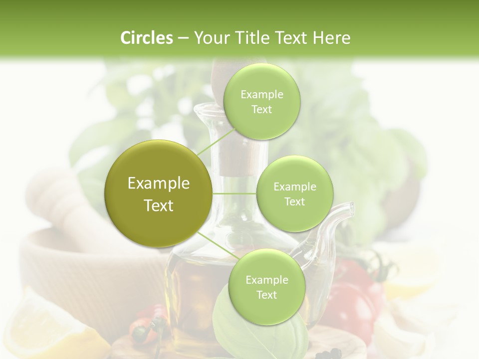 A Bottle Of Olive Oil Next To A Cutting Board With A Lemon, Pepper, PowerPoint Template