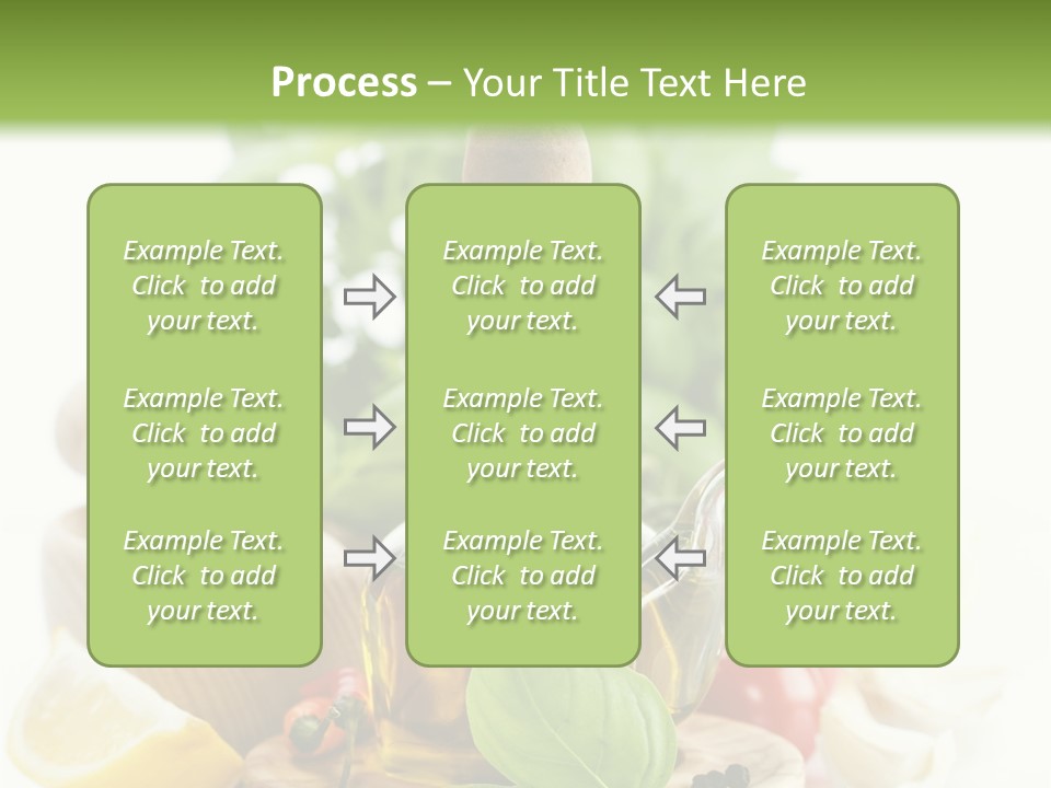 A Bottle Of Olive Oil Next To A Cutting Board With A Lemon, Pepper, PowerPoint Template