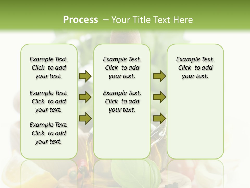 A Bottle Of Olive Oil Next To A Cutting Board With A Lemon, Pepper, PowerPoint Template