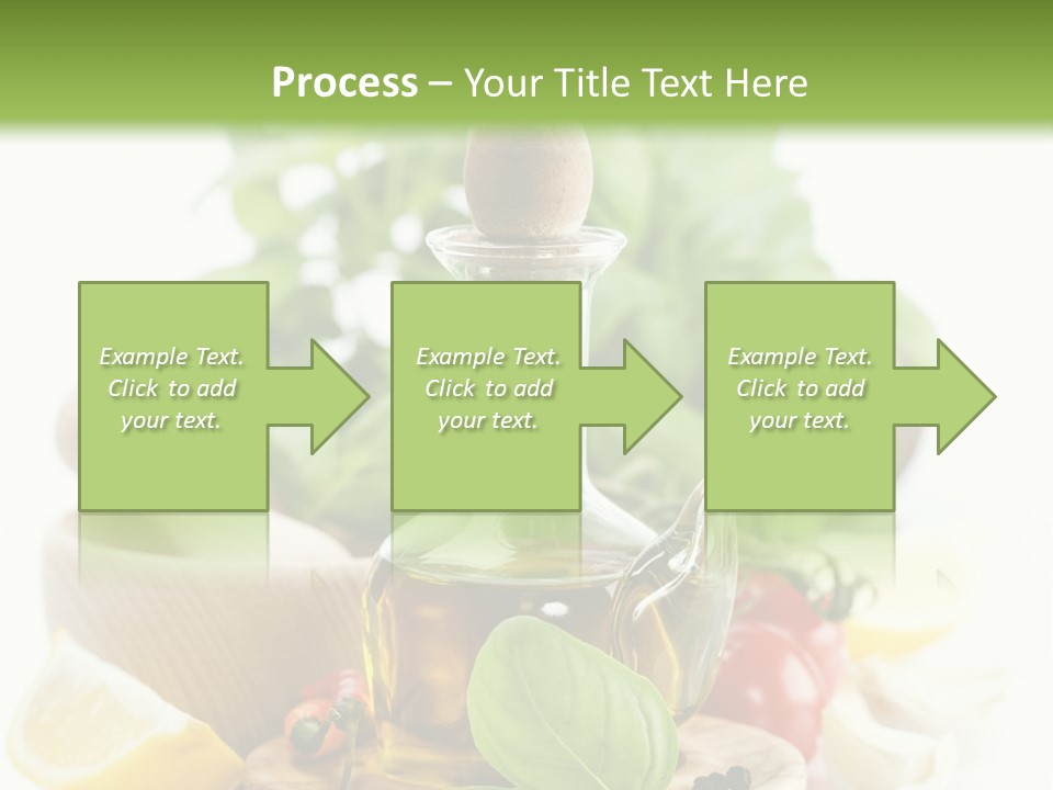 A Bottle Of Olive Oil Next To A Cutting Board With A Lemon, Pepper, PowerPoint Template