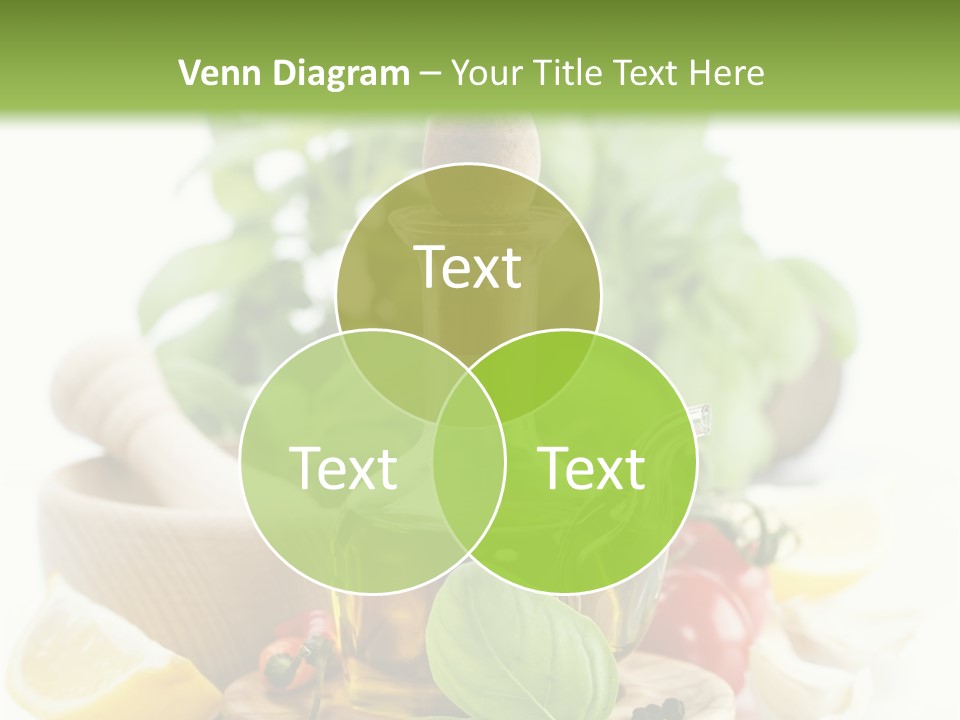 A Bottle Of Olive Oil Next To A Cutting Board With A Lemon, Pepper, PowerPoint Template
