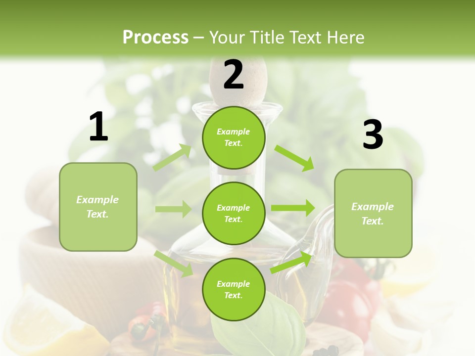 A Bottle Of Olive Oil Next To A Cutting Board With A Lemon, Pepper, PowerPoint Template