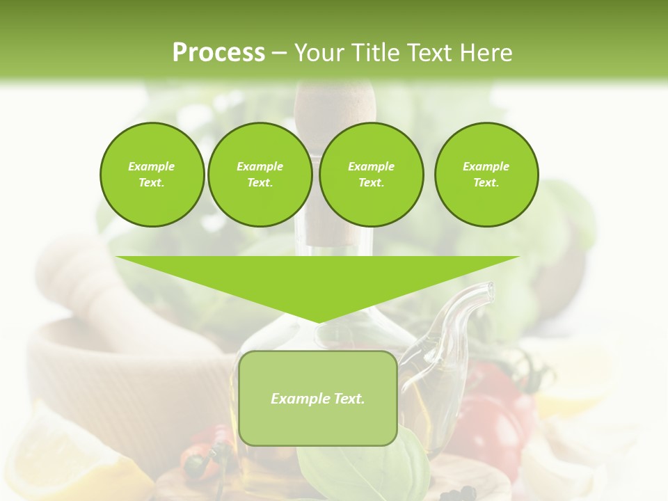 A Bottle Of Olive Oil Next To A Cutting Board With A Lemon, Pepper, PowerPoint Template