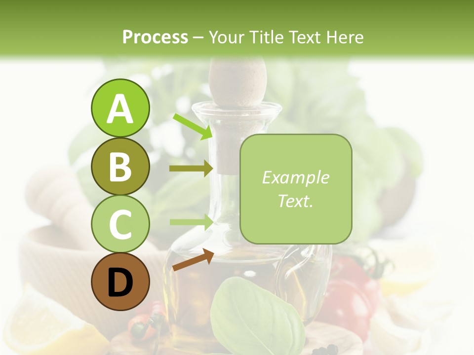 A Bottle Of Olive Oil Next To A Cutting Board With A Lemon, Pepper, PowerPoint Template