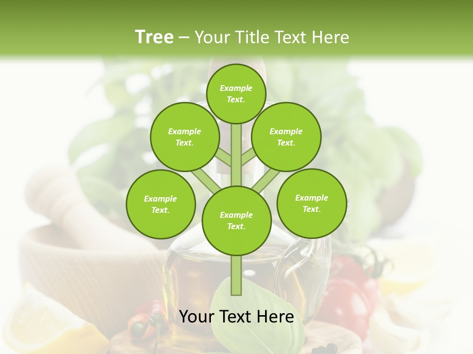 A Bottle Of Olive Oil Next To A Cutting Board With A Lemon, Pepper, PowerPoint Template
