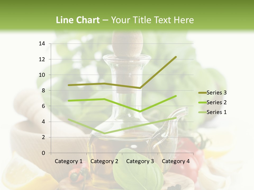 A Bottle Of Olive Oil Next To A Cutting Board With A Lemon, Pepper, PowerPoint Template