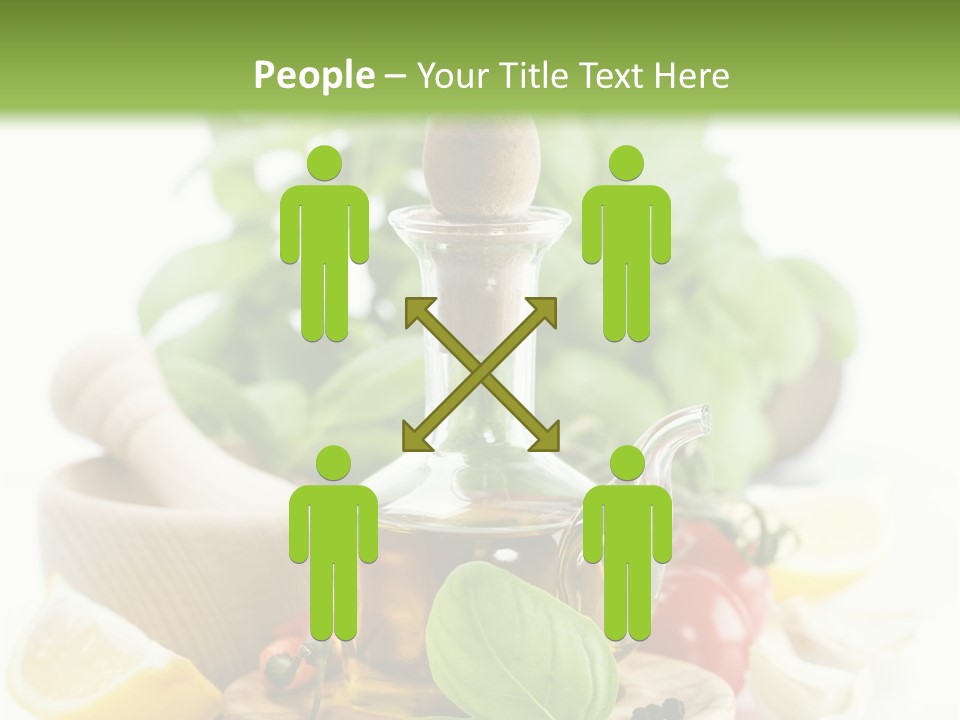 A Bottle Of Olive Oil Next To A Cutting Board With A Lemon, Pepper, PowerPoint Template