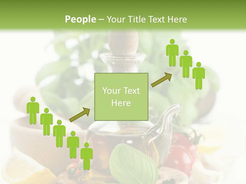 A Bottle Of Olive Oil Next To A Cutting Board With A Lemon, Pepper, PowerPoint Template