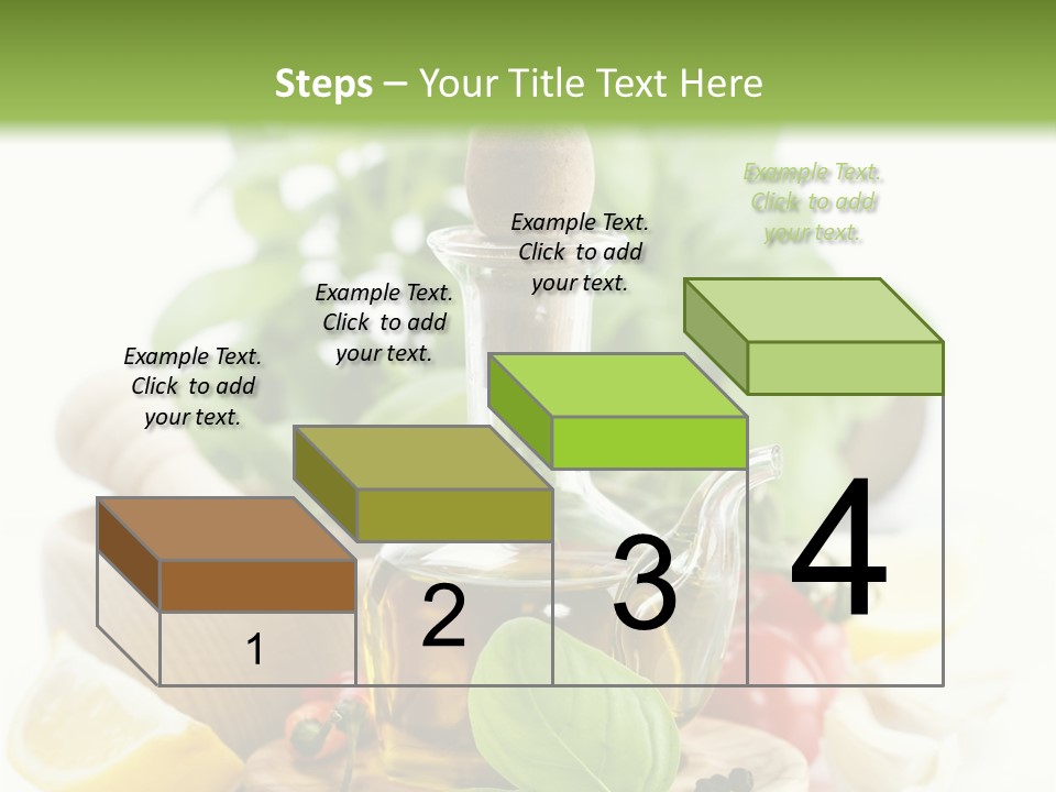 A Bottle Of Olive Oil Next To A Cutting Board With A Lemon, Pepper, PowerPoint Template
