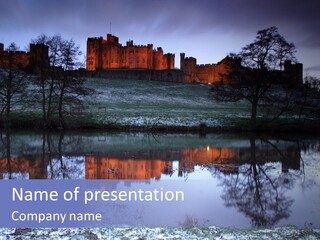 A Castle With A Lake In Front Of It PowerPoint Template