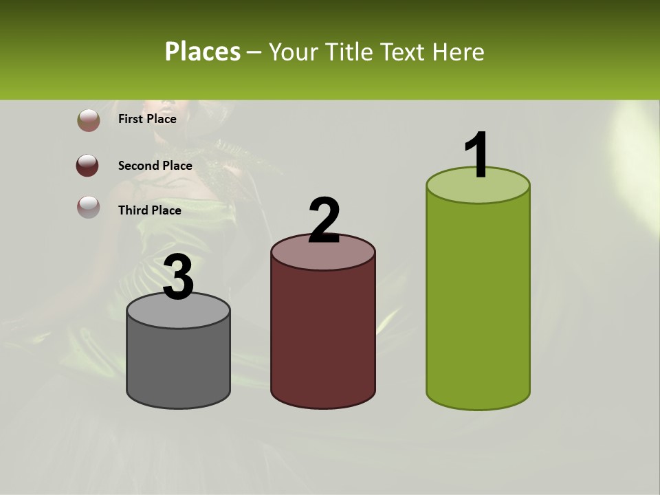 A Woman In A Green Dress Is Posing For A Picture PowerPoint Template