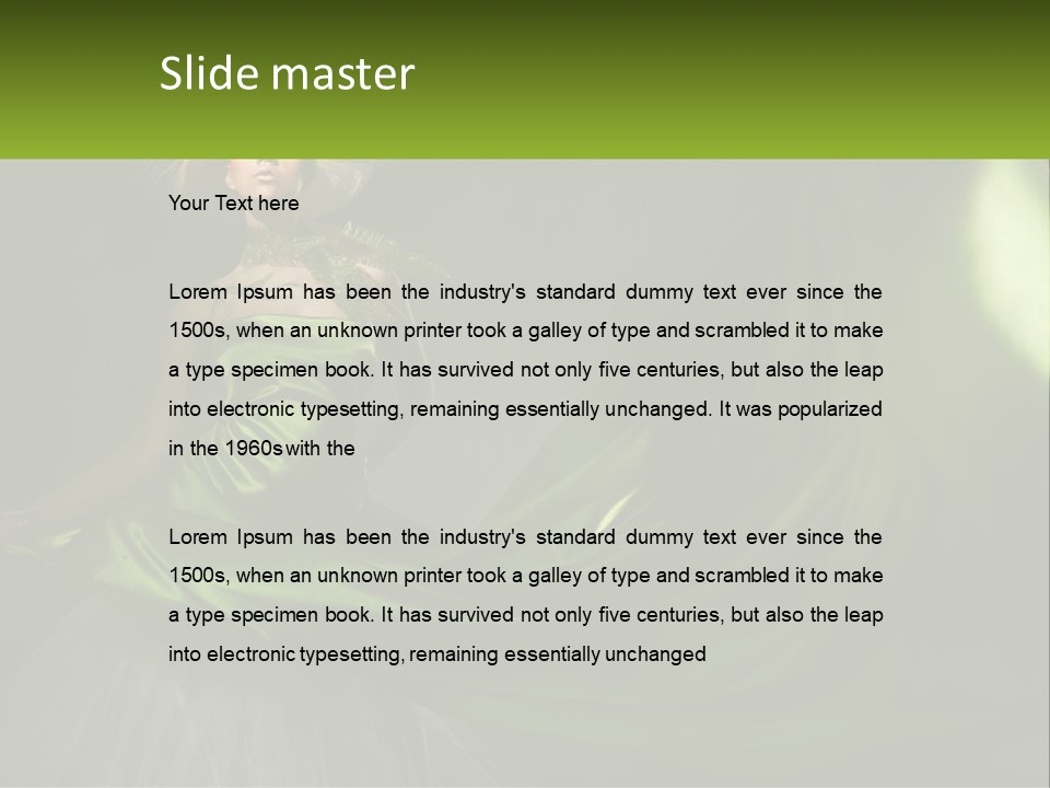 A Woman In A Green Dress Is Posing For A Picture PowerPoint Template