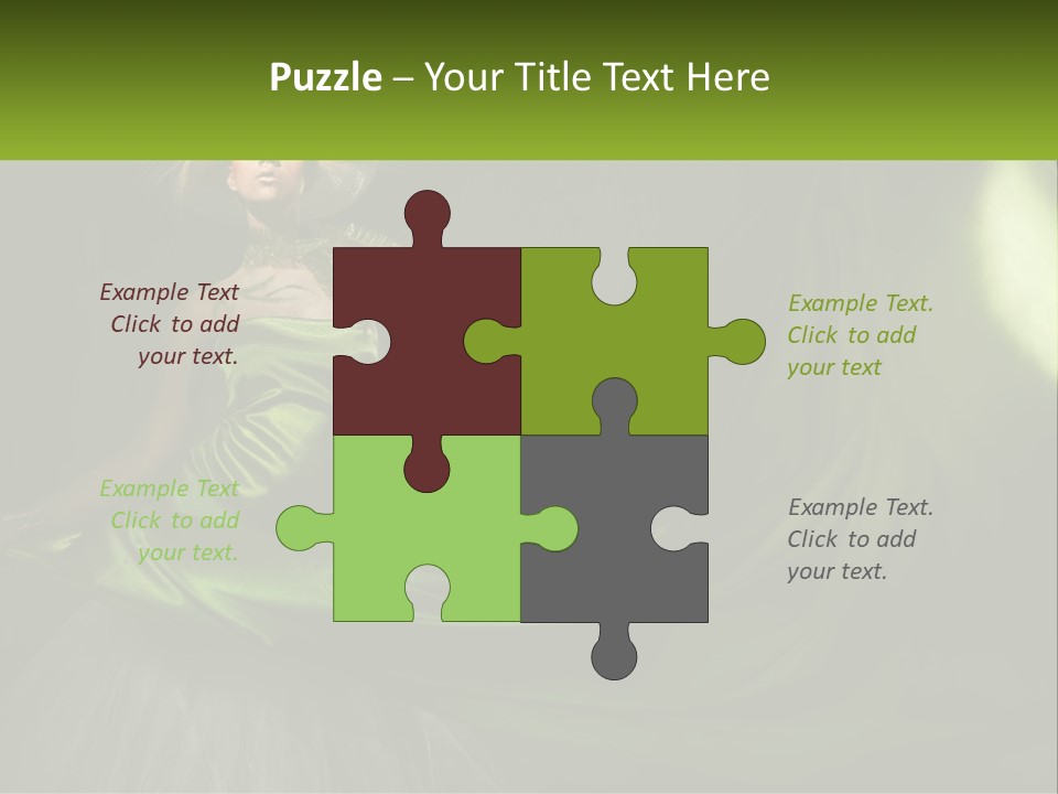 A Woman In A Green Dress Is Posing For A Picture PowerPoint Template