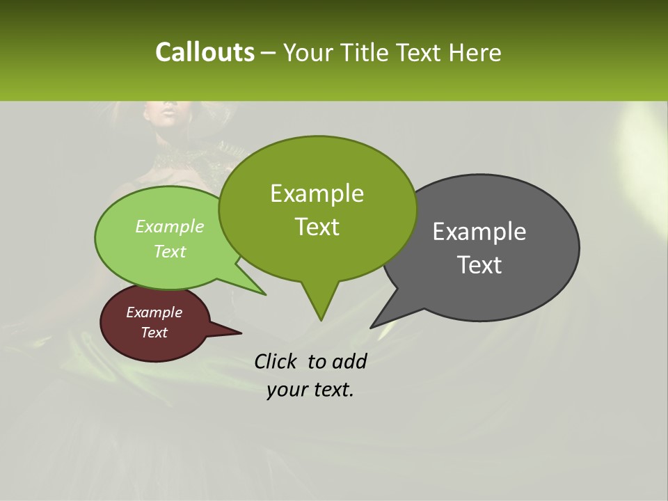 A Woman In A Green Dress Is Posing For A Picture PowerPoint Template