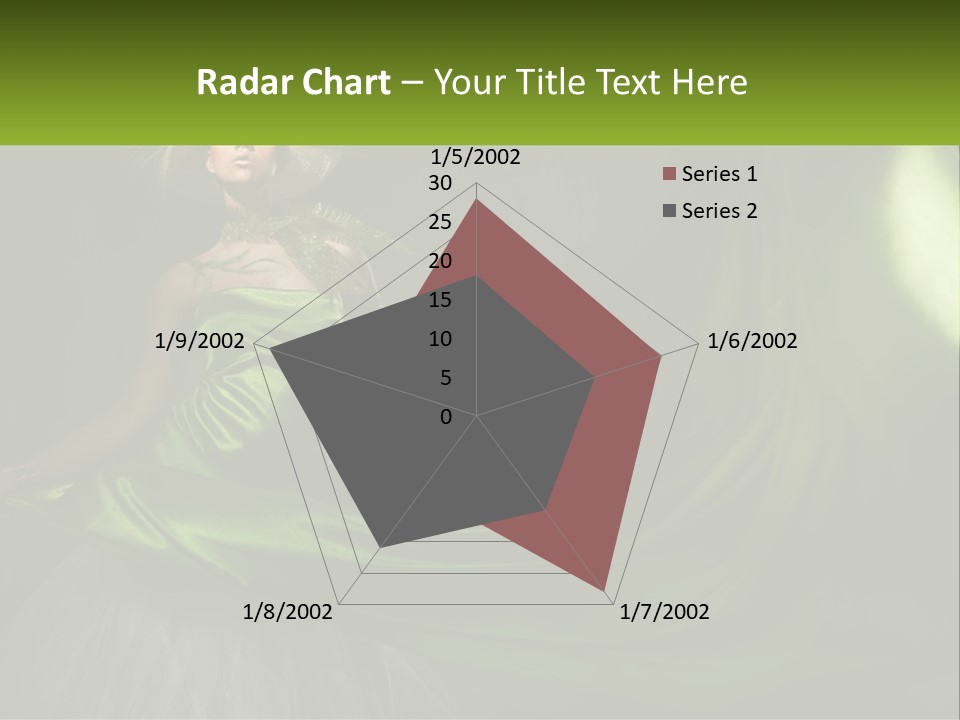 A Woman In A Green Dress Is Posing For A Picture PowerPoint Template