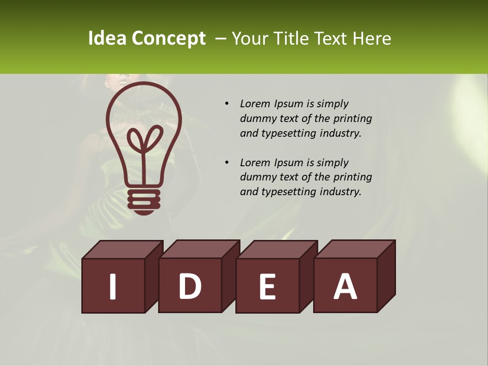 A Woman In A Green Dress Is Posing For A Picture PowerPoint Template