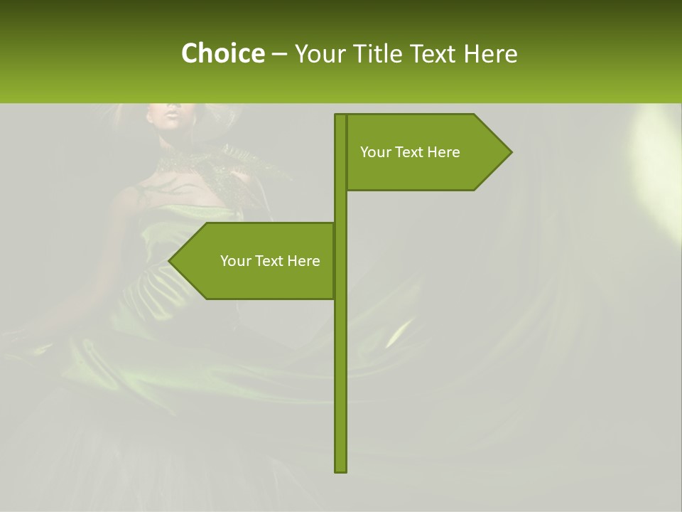 A Woman In A Green Dress Is Posing For A Picture PowerPoint Template