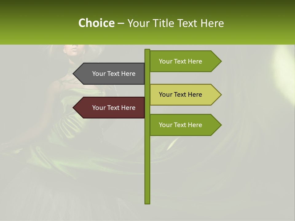 A Woman In A Green Dress Is Posing For A Picture PowerPoint Template