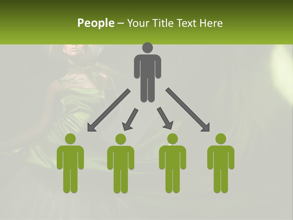 A Woman In A Green Dress Is Posing For A Picture PowerPoint Template